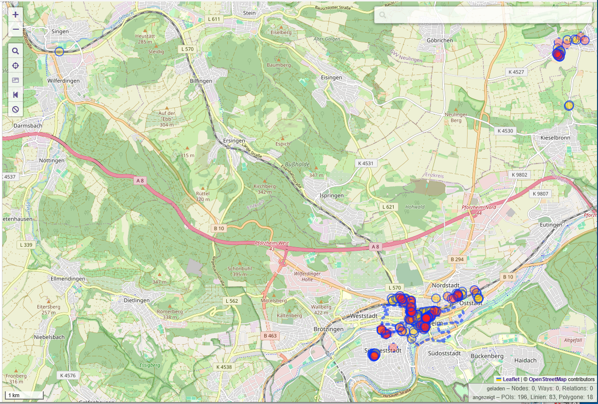 Bild OSM Kartenausschnitt räumliche 
                    Verteilung der Änderungen