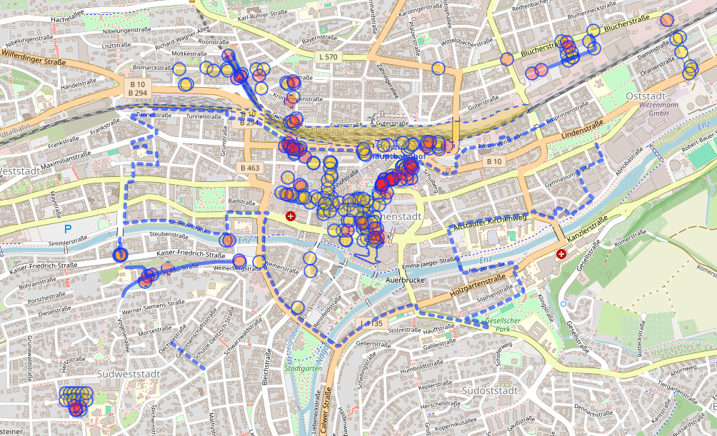 Bild OSM Kartenausschnitt Änderungs-Details in Pforzheim